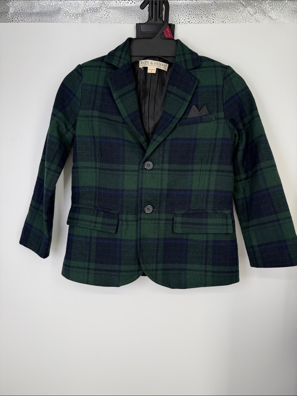Hope and Henry Boys' Green and Navy Plaid Blazer 100% Organic Cotton size 5